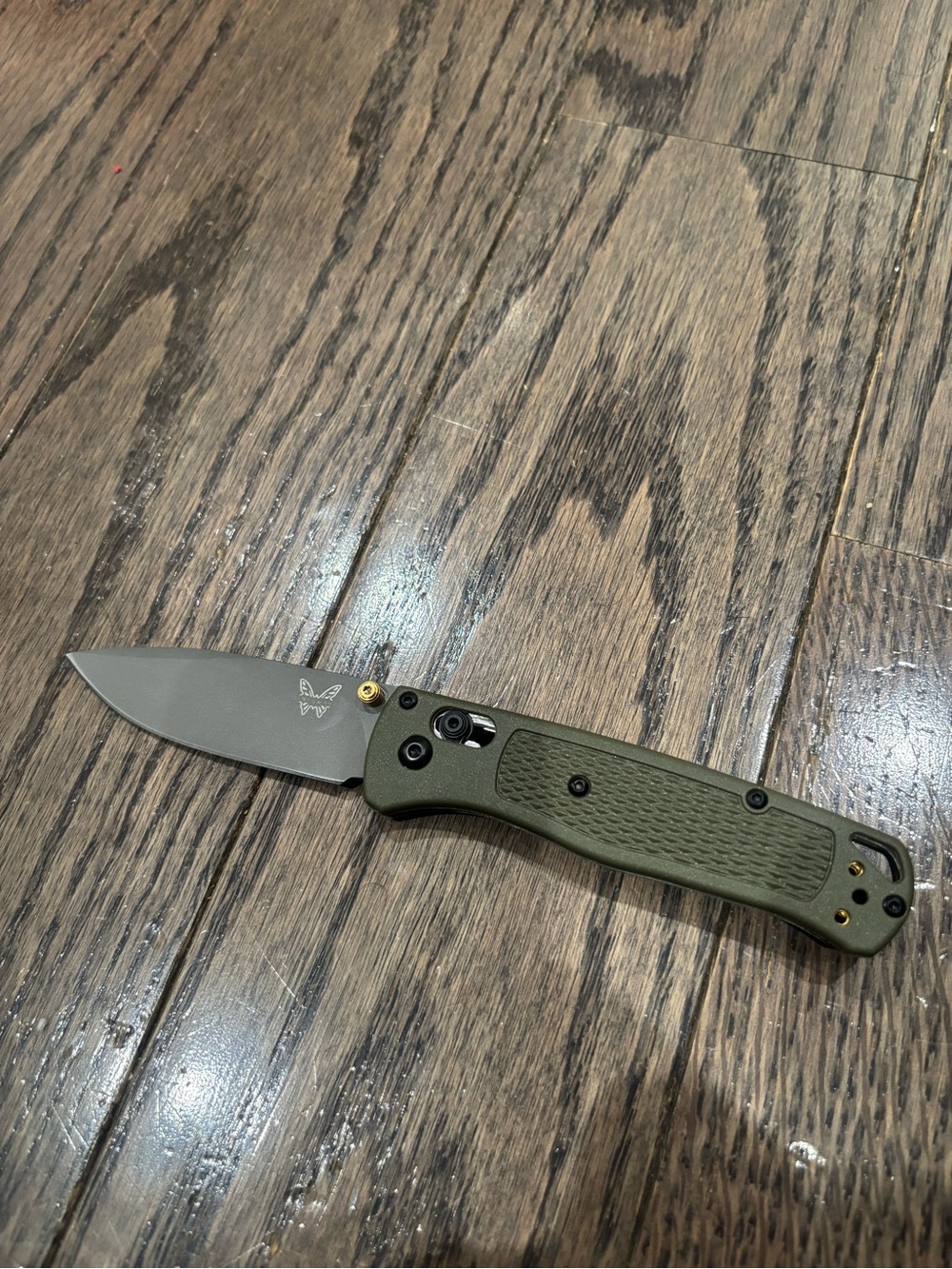 Olive Folding Pocket Knife with Gray Blade – Benchmade Style